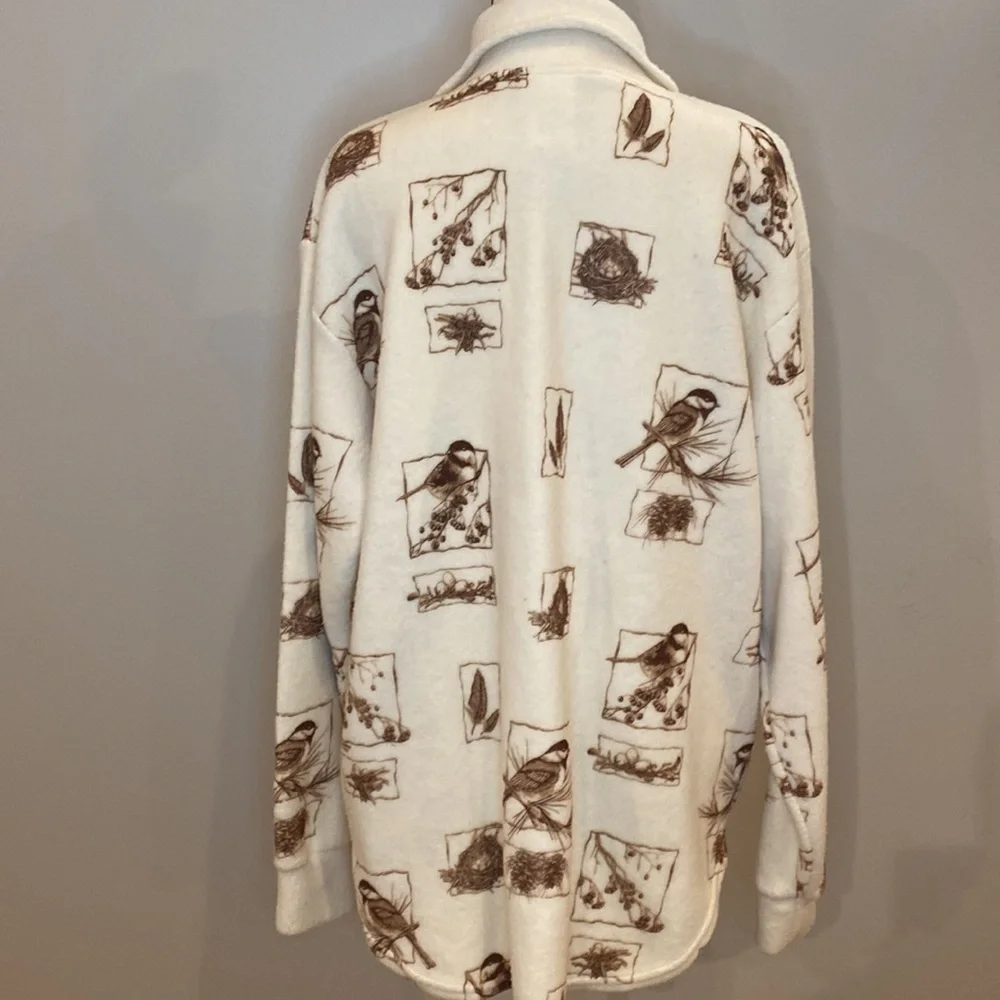 NWT Vintage womens L fleece shacket graphic button front bird nest made in USA - Picture 6 of 9